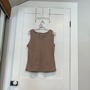 #29, Women's Sleeveless V-Neck Tank Top - Taupe and shorts